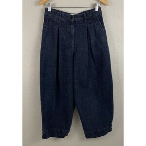 Toast Womens Barrel Wide Leg Jean Pleat Front Crop Button Hem Alteration